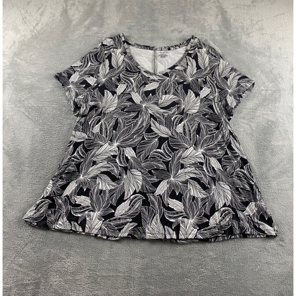 Lane Bryant Womens Black White Leaf Print V-Neck Swing Top 18/20 RN118641